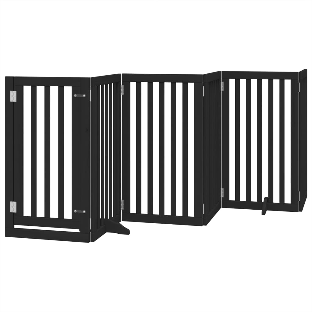 vidaXL Puerta para perros plegable 6 paneles madera álamo negra 300 cm