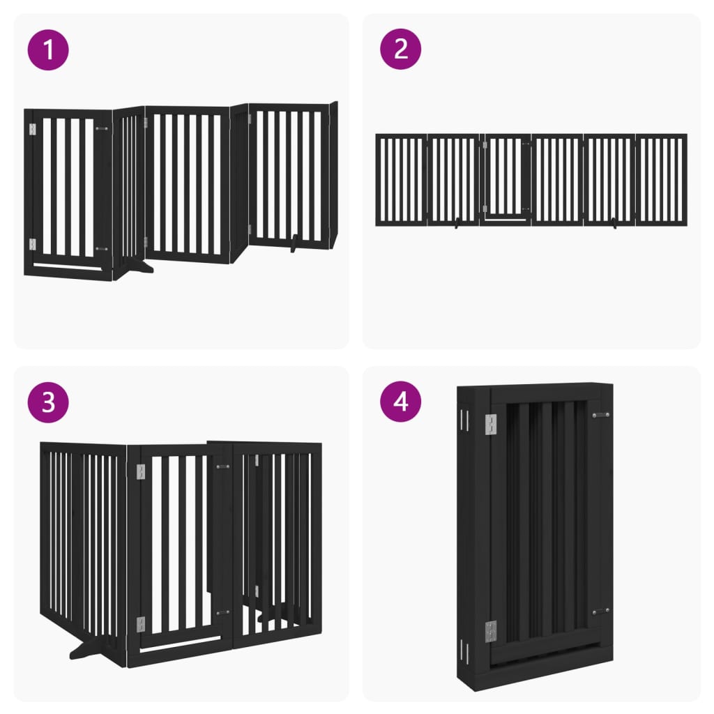 vidaXL Puerta para perros plegable 6 paneles madera álamo negra 300 cm