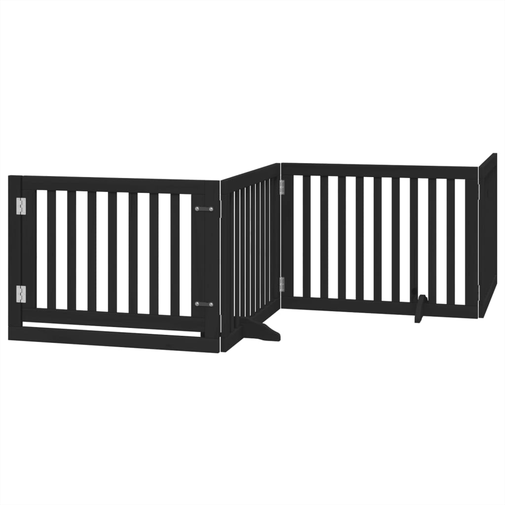 vidaXL Puerta para perros plegable 4 paneles madera álamo negra 320 cm