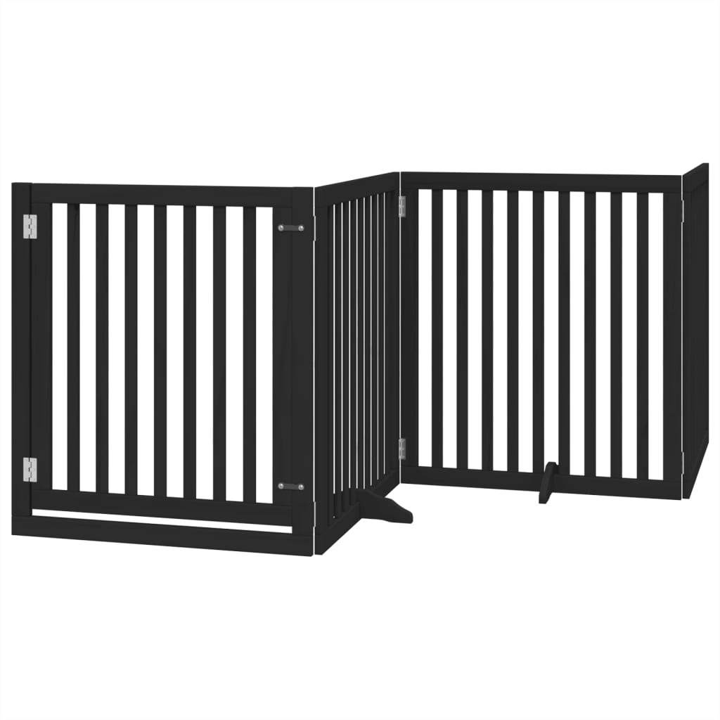 vidaXL Puerta para perros plegable 4 paneles madera álamo negra 320 cm