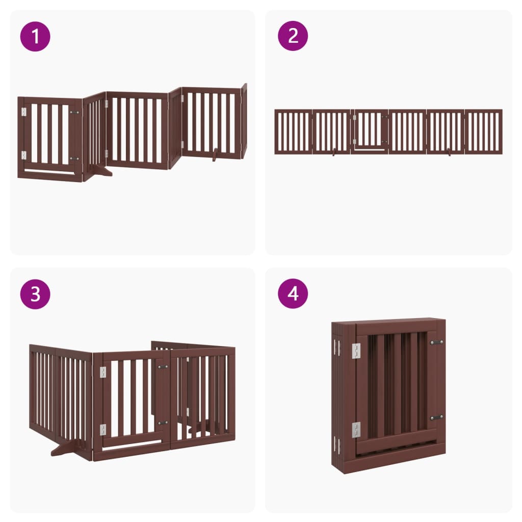 vidaXL Puerta para perros plegable 6 paneles madera álamo marrón 300cm