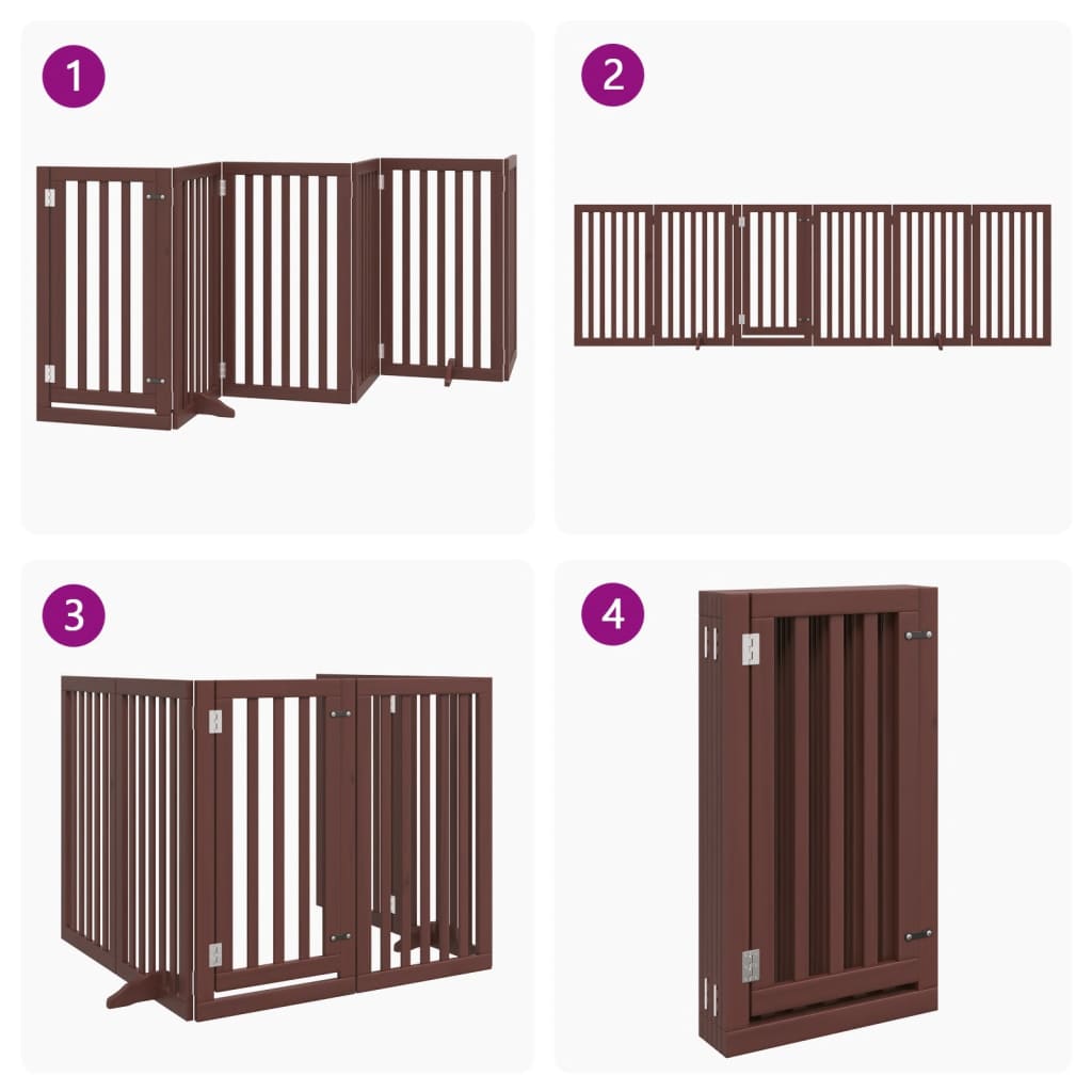 vidaXL Puerta para perros plegable 6 paneles madera álamo marrón 300cm