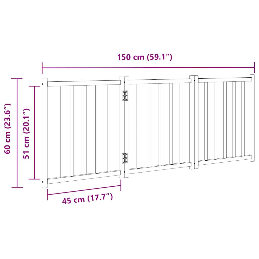 vidaXL Puerta para perros plegable 3 paneles madera de abeto 150 cm