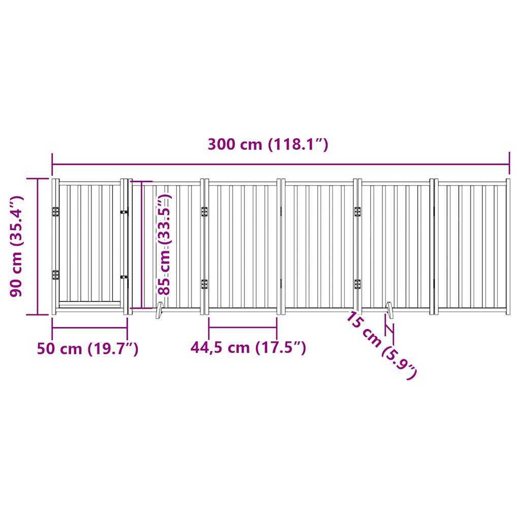 vidaXL Puerta para perros plegable 6 paneles madera de álamo 300 cm