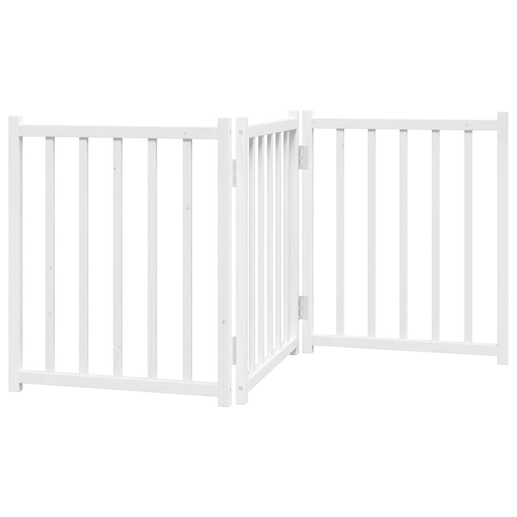 vidaXL Puerta de perros plegable 3 paneles madera abeto blanco 150 cm