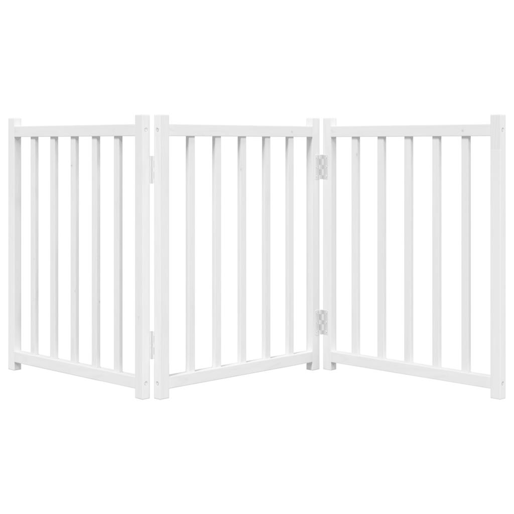 vidaXL Puerta de perros plegable 3 paneles madera abeto blanco 150 cm