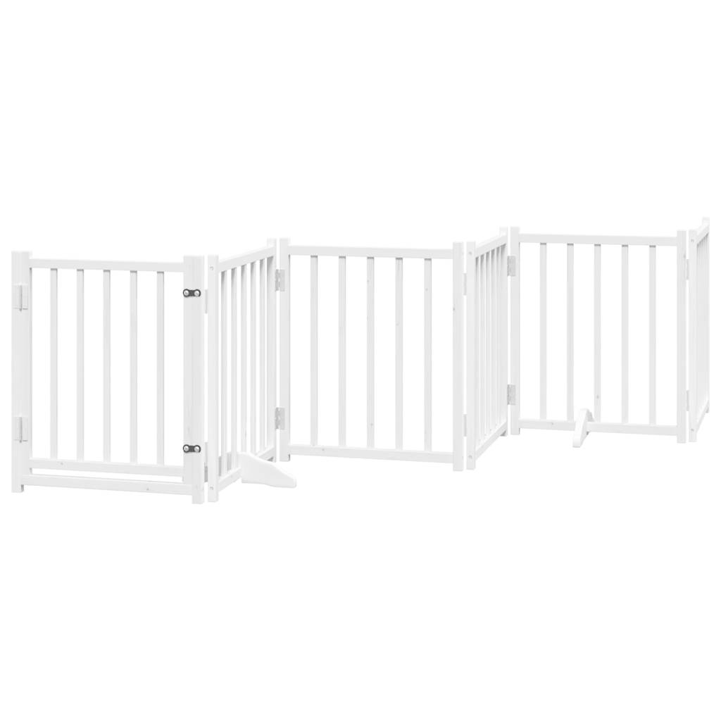 vidaXL Puerta de perros plegable 6 paneles madera abeto blanco 300 cm