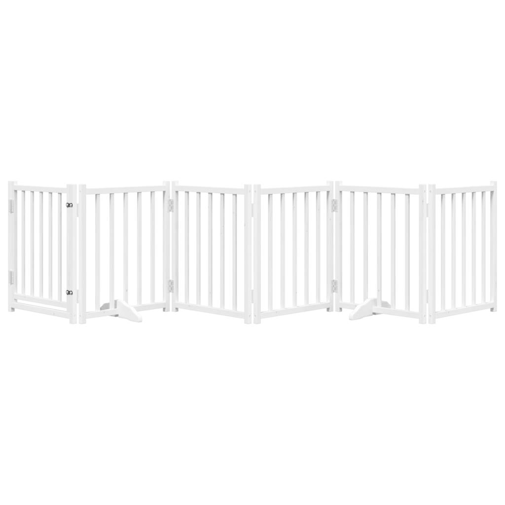 vidaXL Puerta de perros plegable 6 paneles madera abeto blanco 300 cm