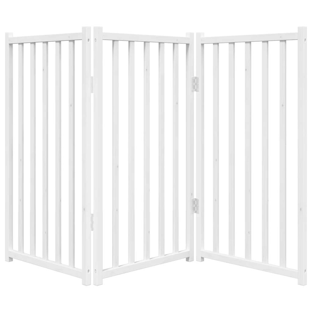 vidaXL Puerta de perros plegable 3 paneles madera abeto blanco 150 cm