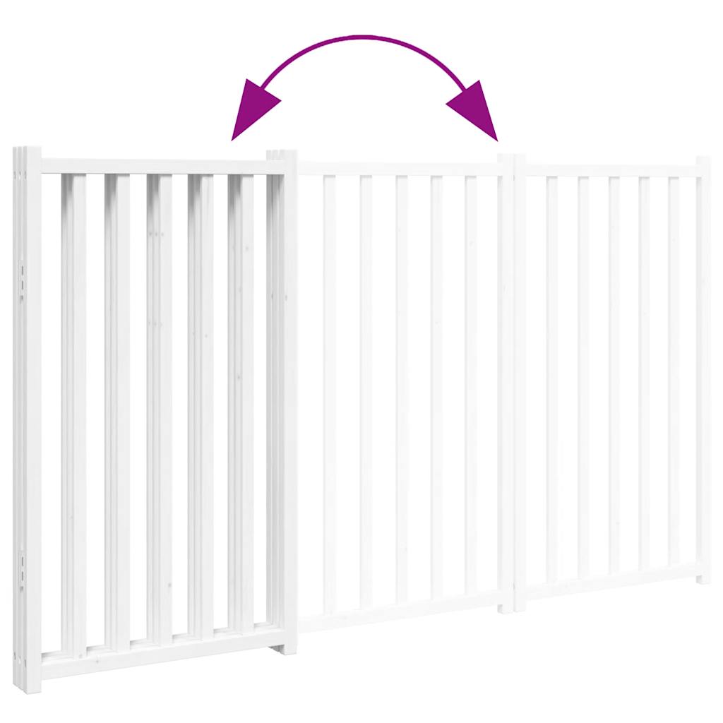 vidaXL Puerta de perros plegable 3 paneles madera abeto blanco 150 cm