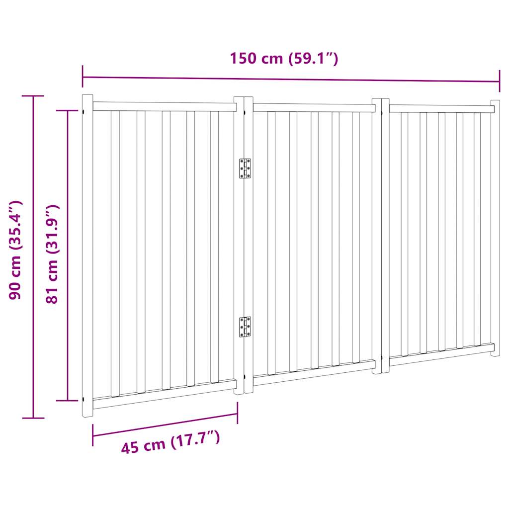 vidaXL Puerta de perros plegable 3 paneles madera abeto blanco 150 cm