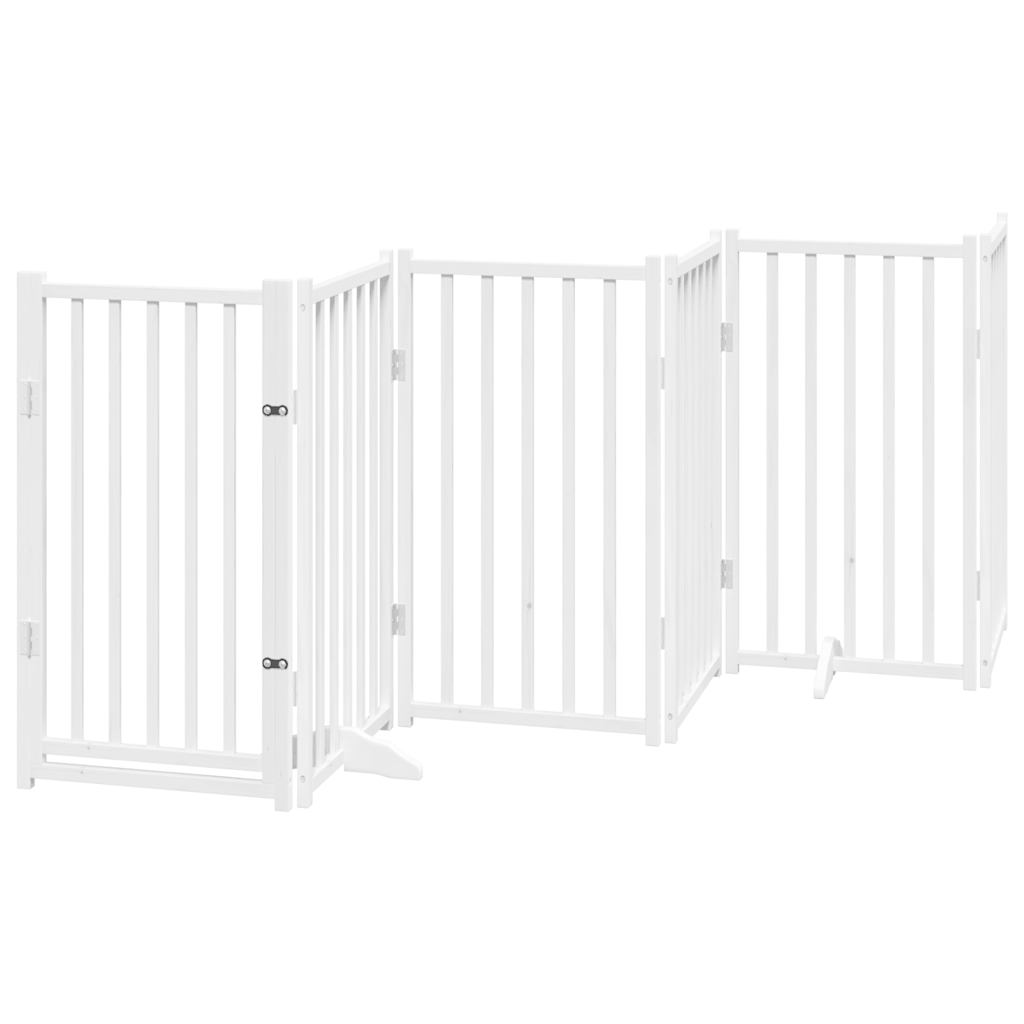 vidaXL Puerta de perros plegable 6 paneles madera abeto blanco 300 cm