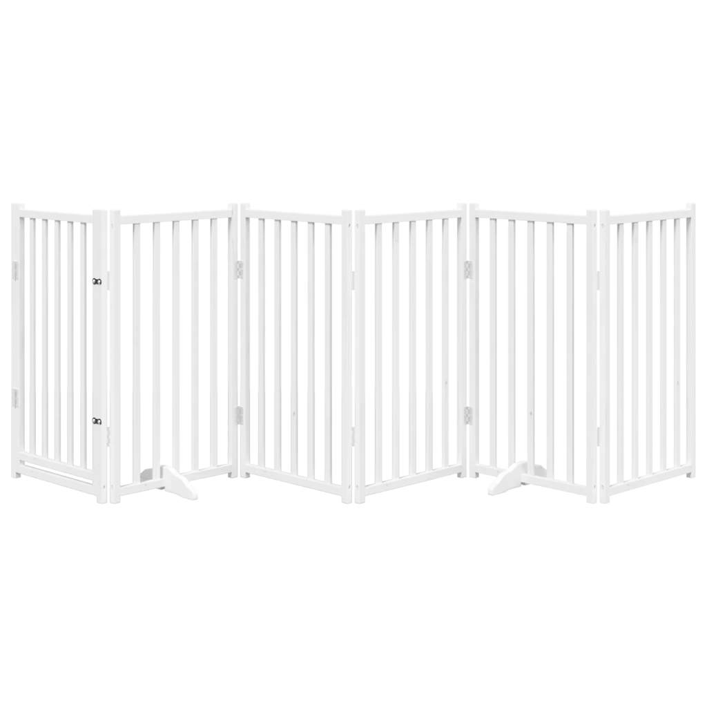 vidaXL Puerta de perros plegable 6 paneles madera abeto blanco 300 cm