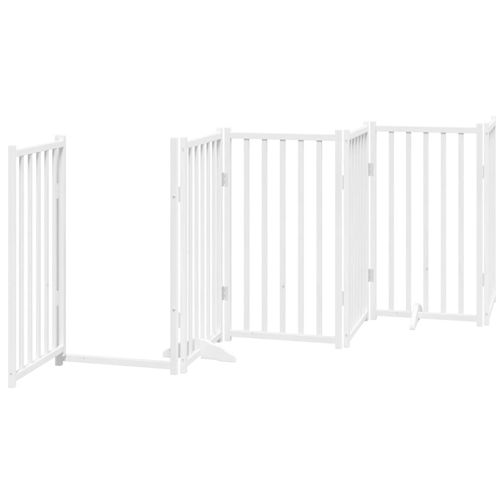 vidaXL Puerta de perros plegable 6 paneles madera abeto blanco 300 cm