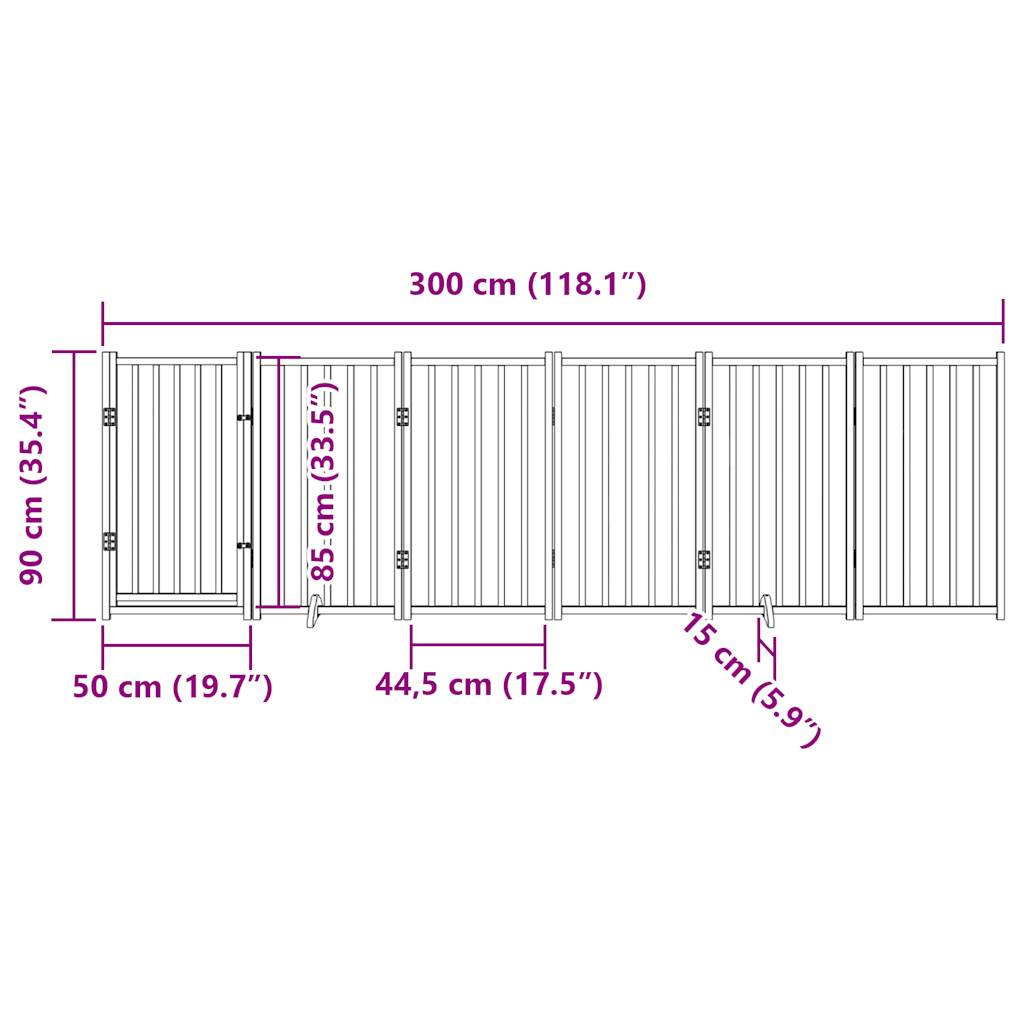 vidaXL Puerta de perros plegable 6 paneles madera abeto blanco 300 cm