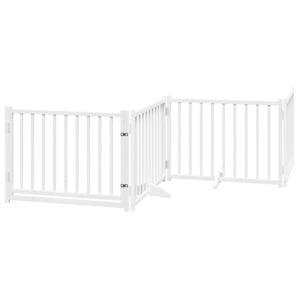 vidaXL Puerta de perros plegable 4 paneles madera abeto blanco 320 cm