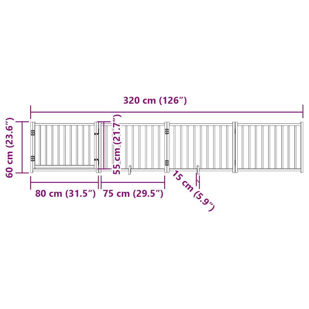 vidaXL Puerta de perros plegable 4 paneles madera abeto blanco 320 cm