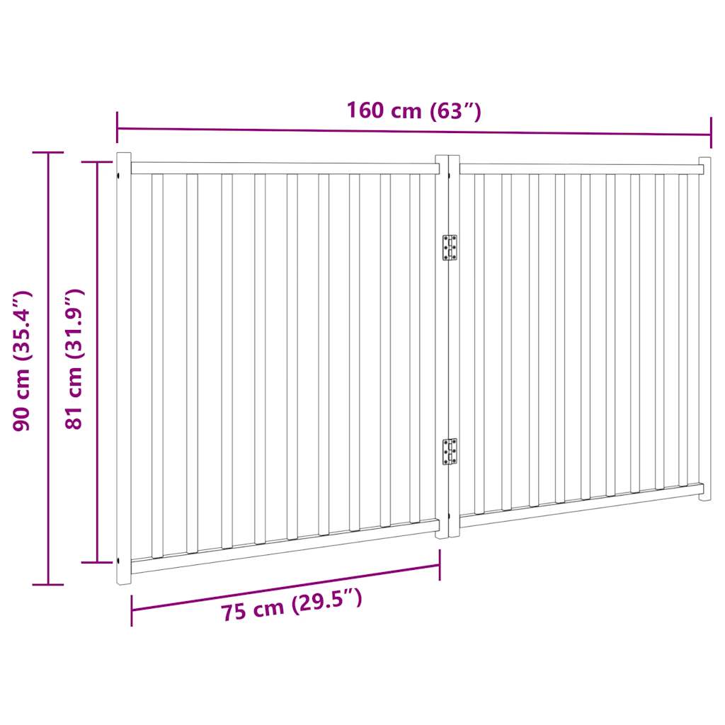 vidaXL Puerta de perros plegable 2 paneles madera abeto blanco 160 cm