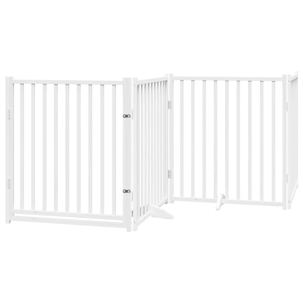 vidaXL Puerta de perros plegable 4 paneles madera abeto blanco 320 cm