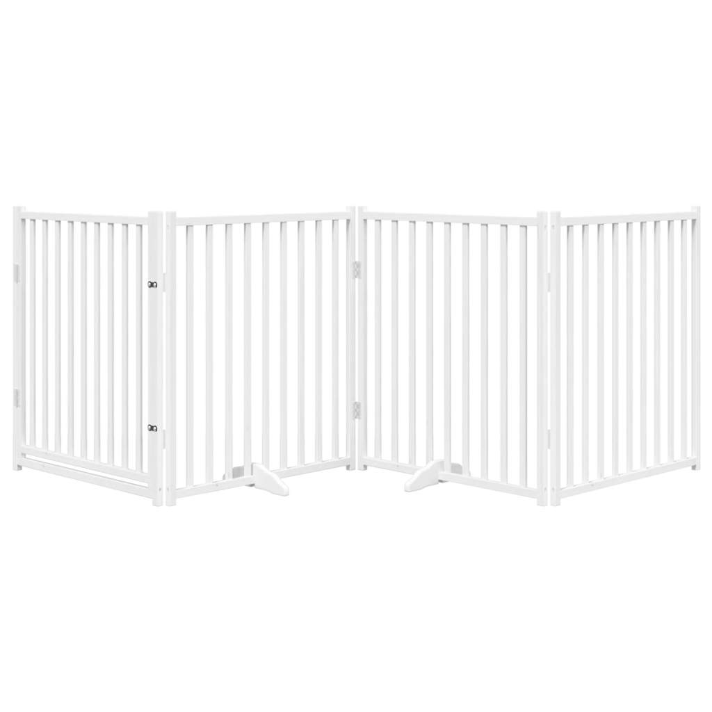 vidaXL Puerta de perros plegable 4 paneles madera abeto blanco 320 cm