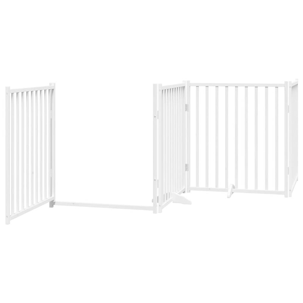 vidaXL Puerta de perros plegable 4 paneles madera abeto blanco 320 cm