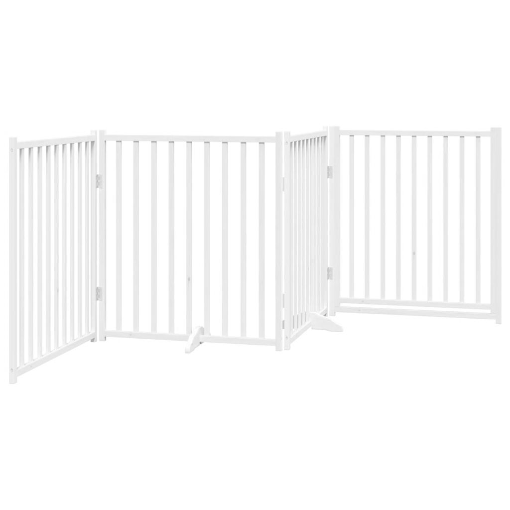 vidaXL Puerta de perros plegable 4 paneles madera abeto blanco 320 cm