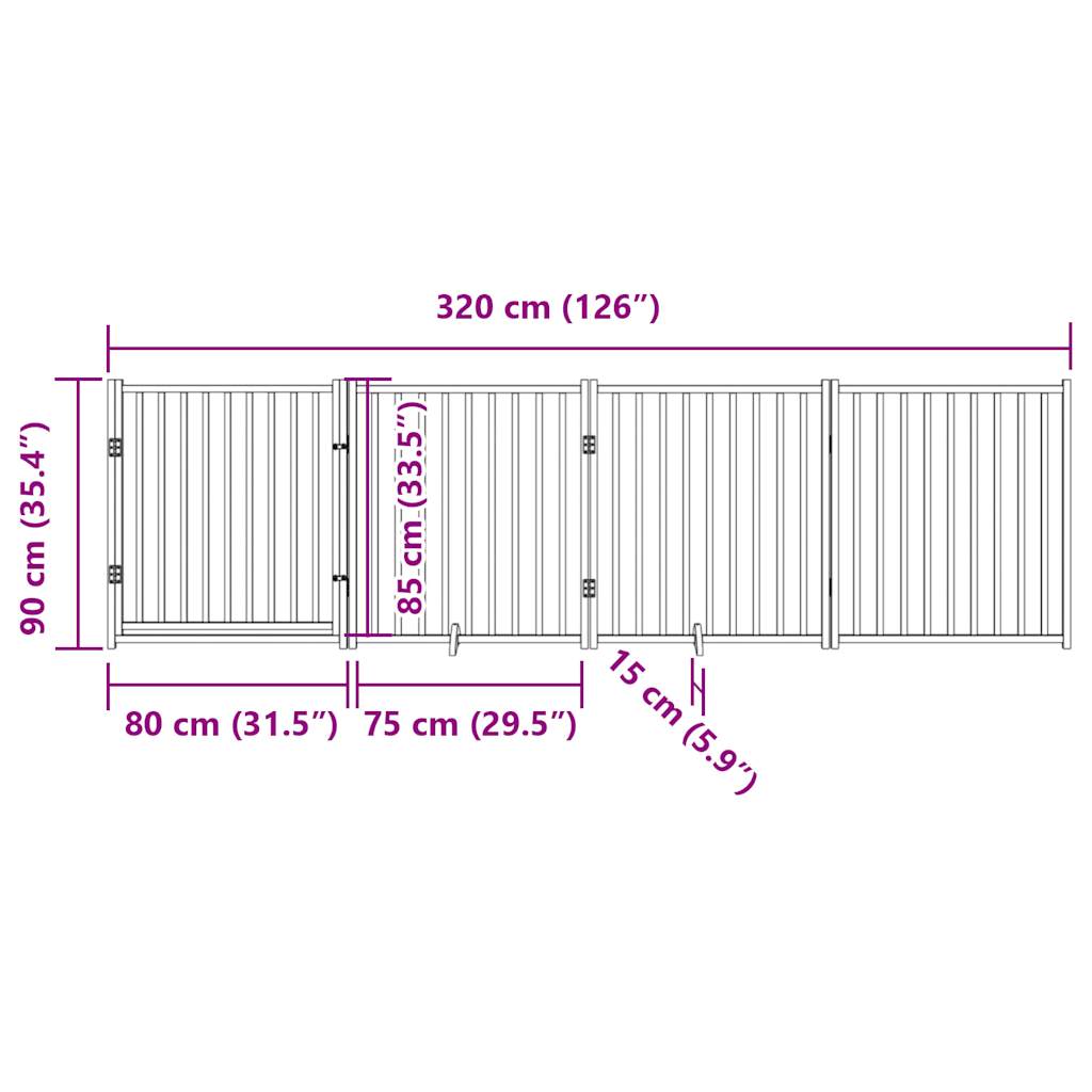 vidaXL Puerta de perros plegable 4 paneles madera abeto blanco 320 cm