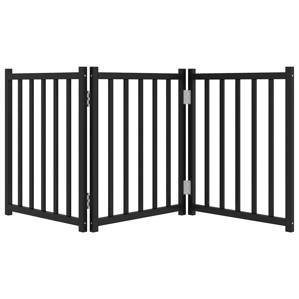 vidaXL Puerta de perros plegable 3 paneles madera abeto negro 150 cm