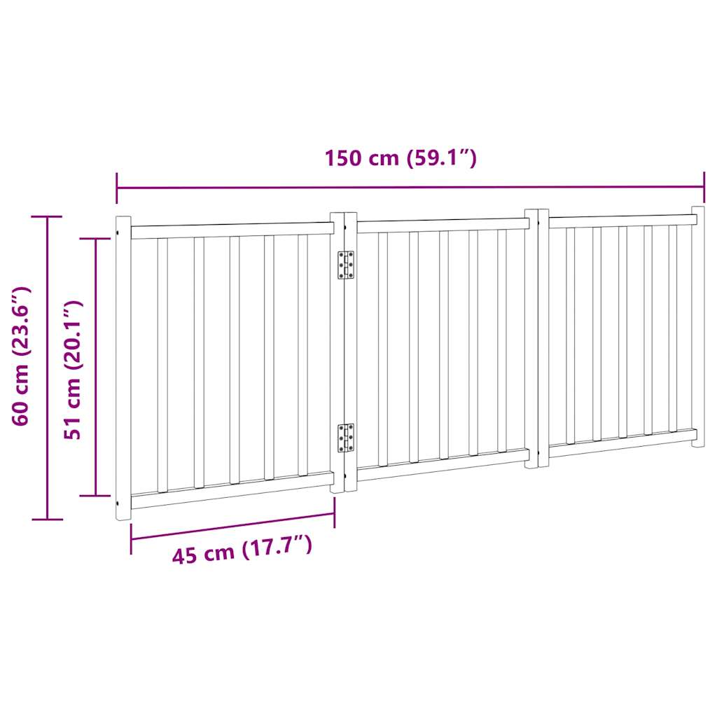 vidaXL Puerta de perros plegable 3 paneles madera abeto negro 150 cm