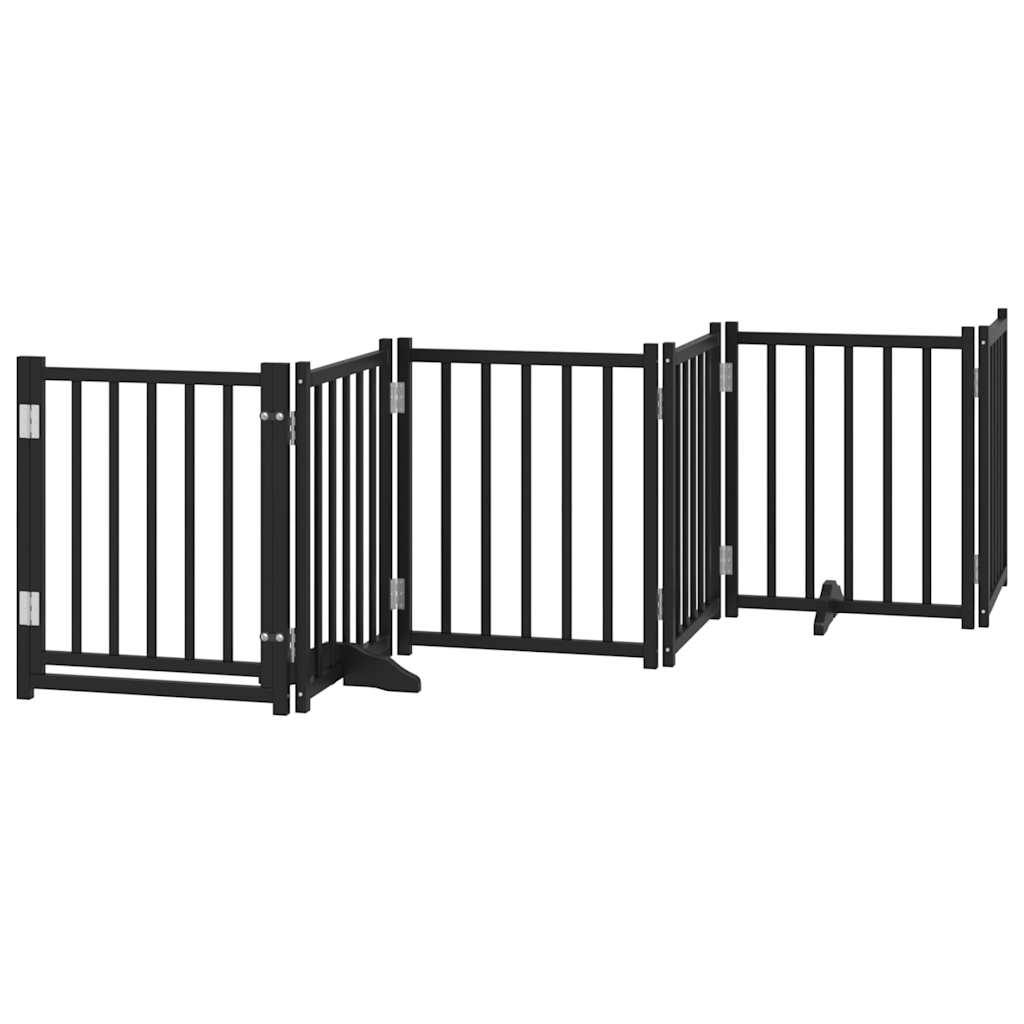 vidaXL Puerta de perros plegable 6 paneles madera abeto negra 300 cm