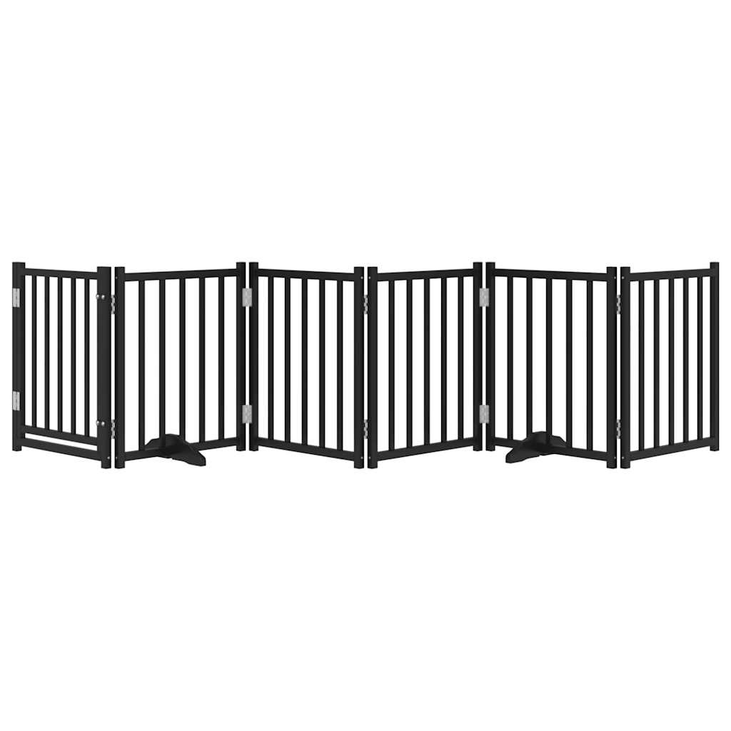 vidaXL Puerta de perros plegable 6 paneles madera abeto negra 300 cm