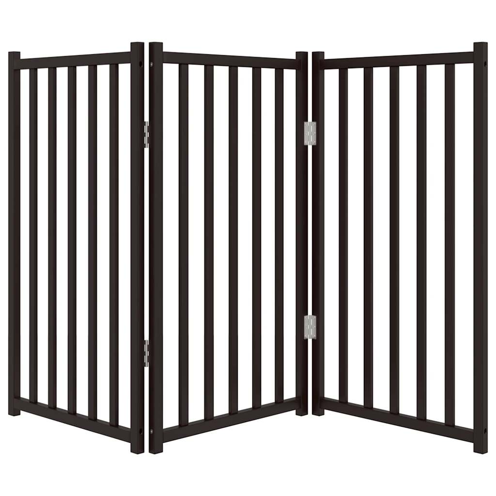 vidaXL Puerta de perros plegable 3 paneles madera abeto negro 150 cm