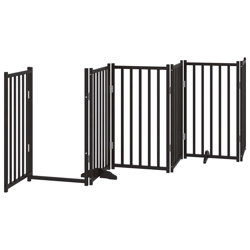 vidaXL Puerta de perros plegable 6 paneles madera abeto negra 300 cm