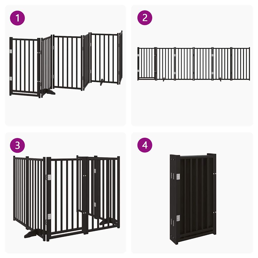 vidaXL Puerta de perros plegable 6 paneles madera abeto negra 300 cm