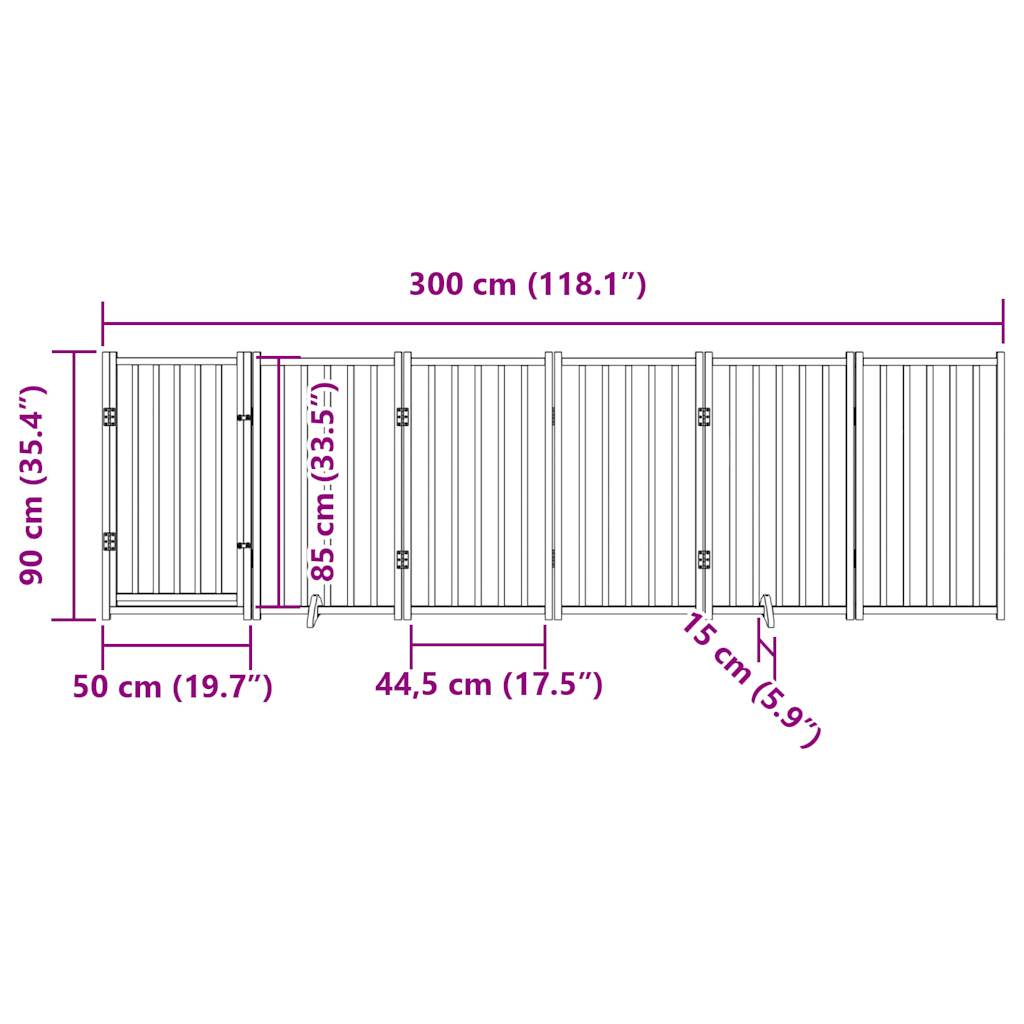 vidaXL Puerta de perros plegable 6 paneles madera abeto negra 300 cm