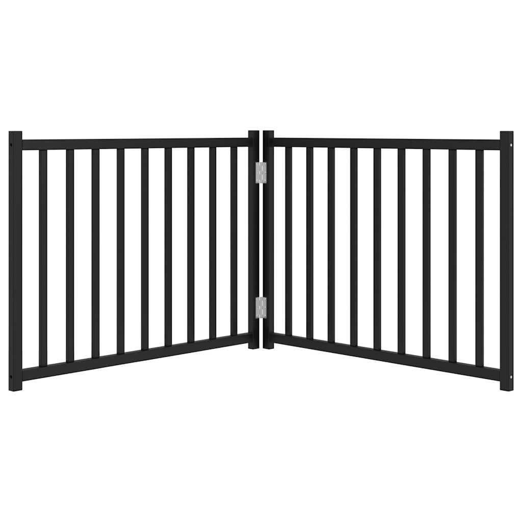 vidaXL Puerta de perros plegable 2 paneles madera abeto negro 160 cm