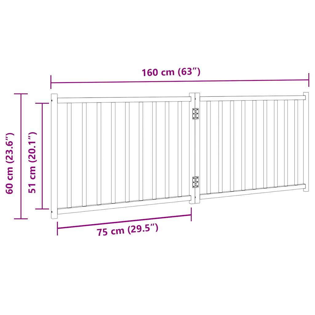 vidaXL Puerta de perros plegable 2 paneles madera abeto negro 160 cm