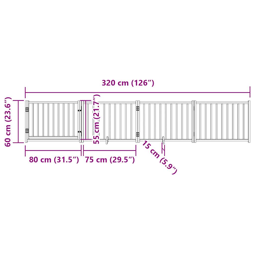 vidaXL Puerta de perros plegable 4 paneles madera abeto negro 320 cm