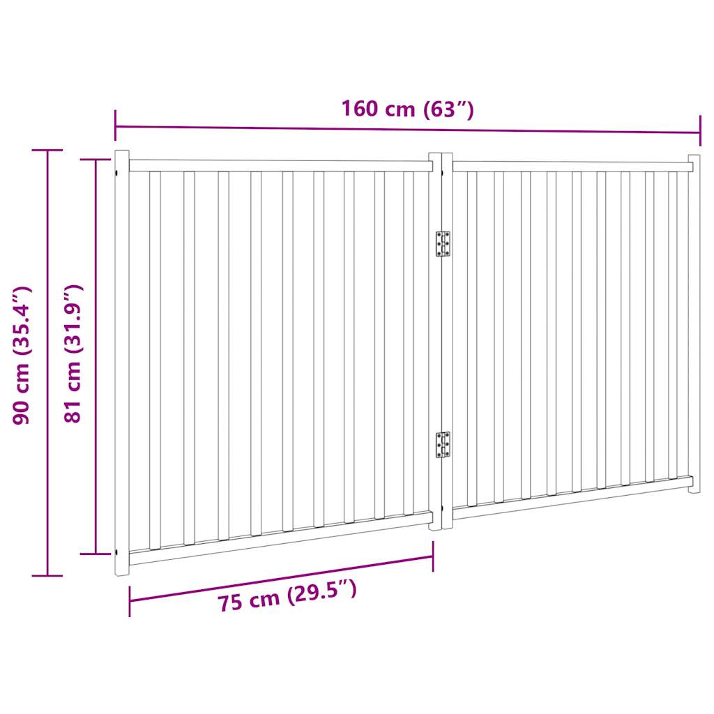 vidaXL Puerta de perros plegable 2 paneles madera abeto negro 160 cm