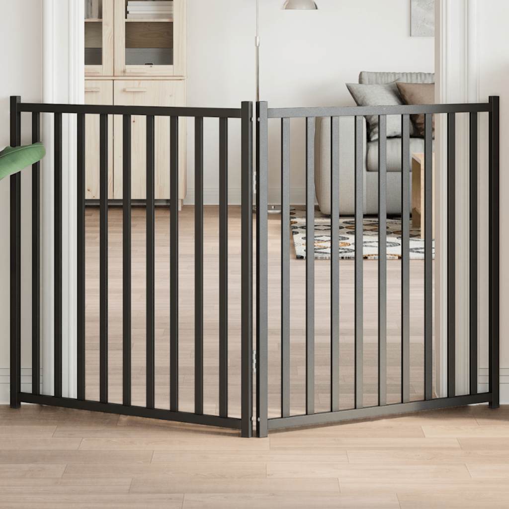 vidaXL Puerta de perros plegable 2 paneles madera abeto negro 160 cm