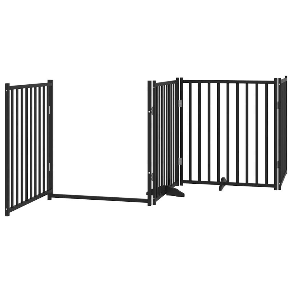 vidaXL Puerta de perros plegable 4 paneles madera abeto negro 320 cm