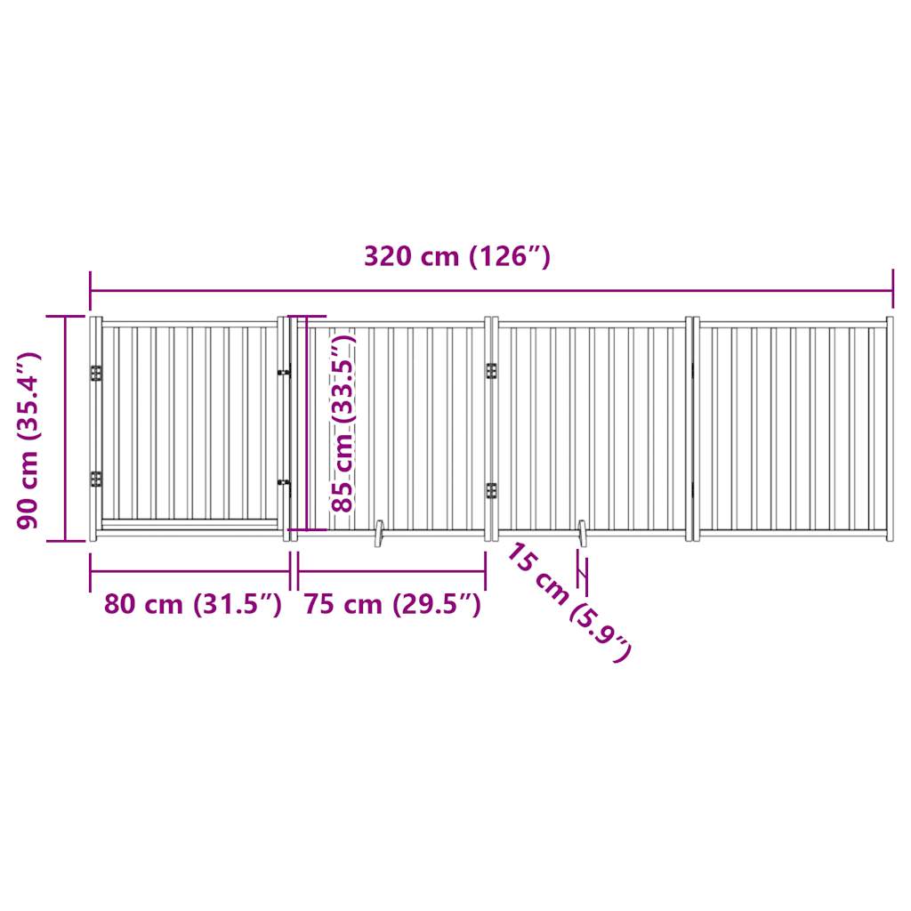 vidaXL Puerta de perros plegable 4 paneles madera abeto negro 320 cm