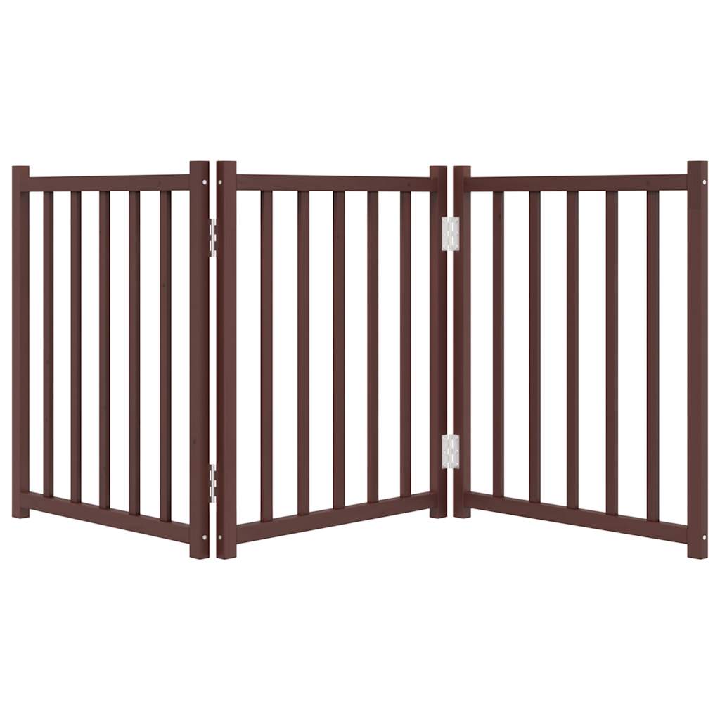 vidaXL Puerta de perros plegable 3 paneles madera abeto marrón 150 cm