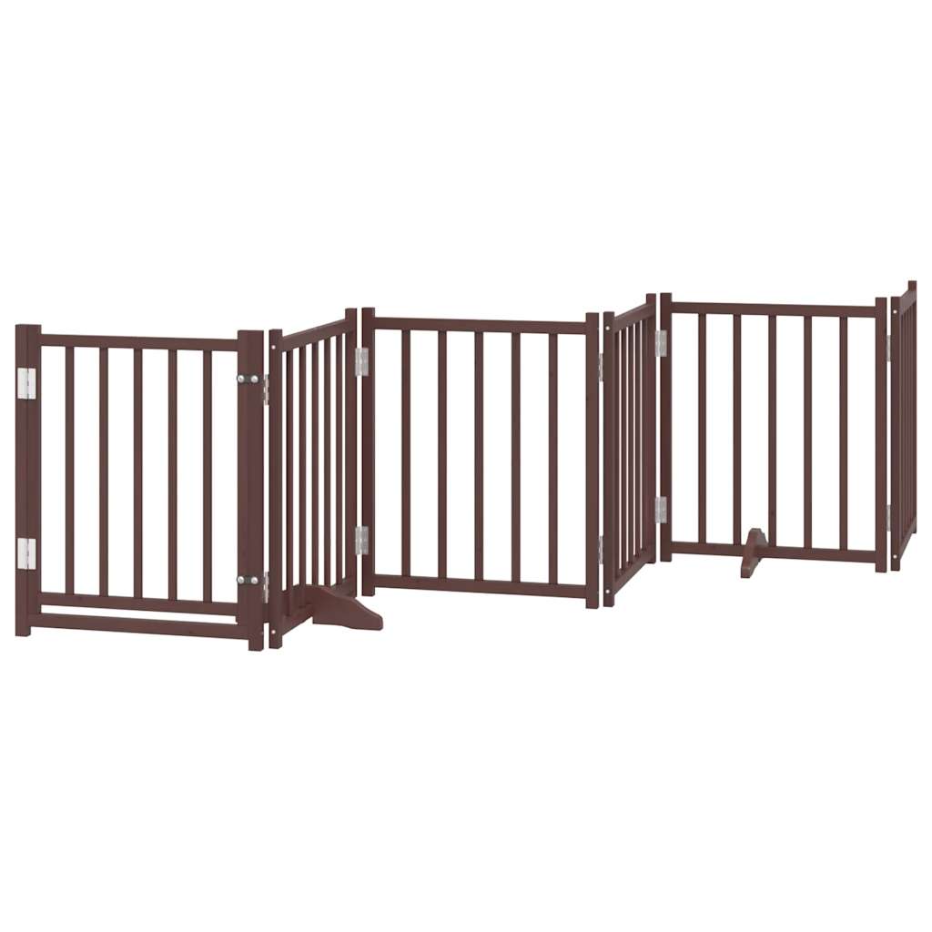 vidaXL Puerta de perros plegable 6 paneles madera abeto marrón 300 cm