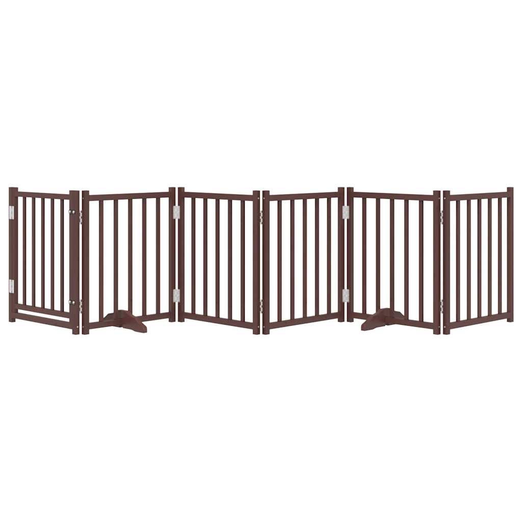 vidaXL Puerta de perros plegable 6 paneles madera abeto marrón 300 cm