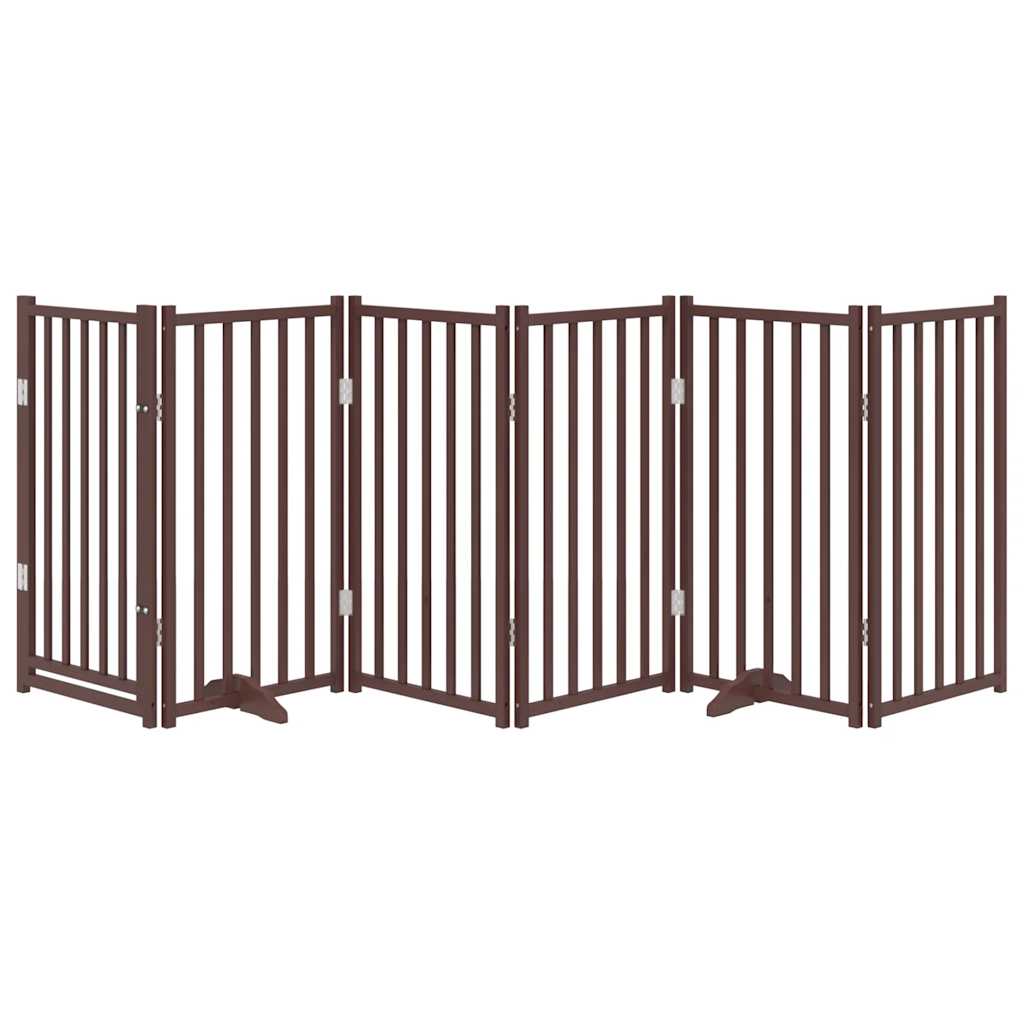 vidaXL Puerta de perros plegable 6 paneles madera abeto marrón 300 cm