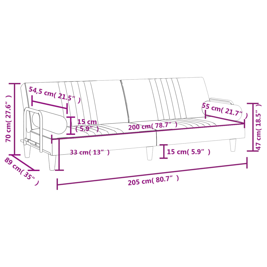vidaXL Sofá cama con reposabrazos terciopelo rosa