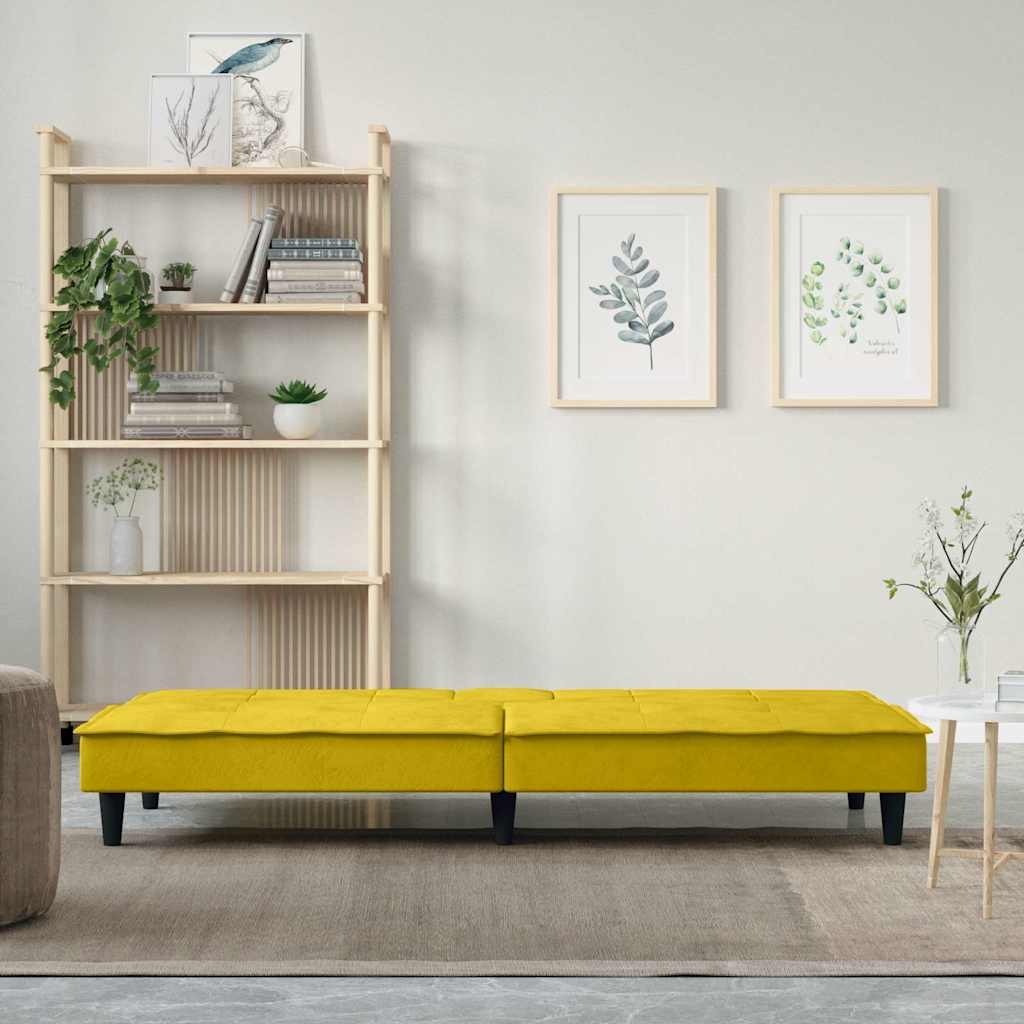 vidaXL Sofá cama con portavasos terciopelo amarillo