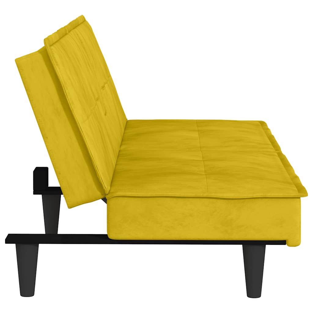 vidaXL Sofá cama con portavasos terciopelo amarillo