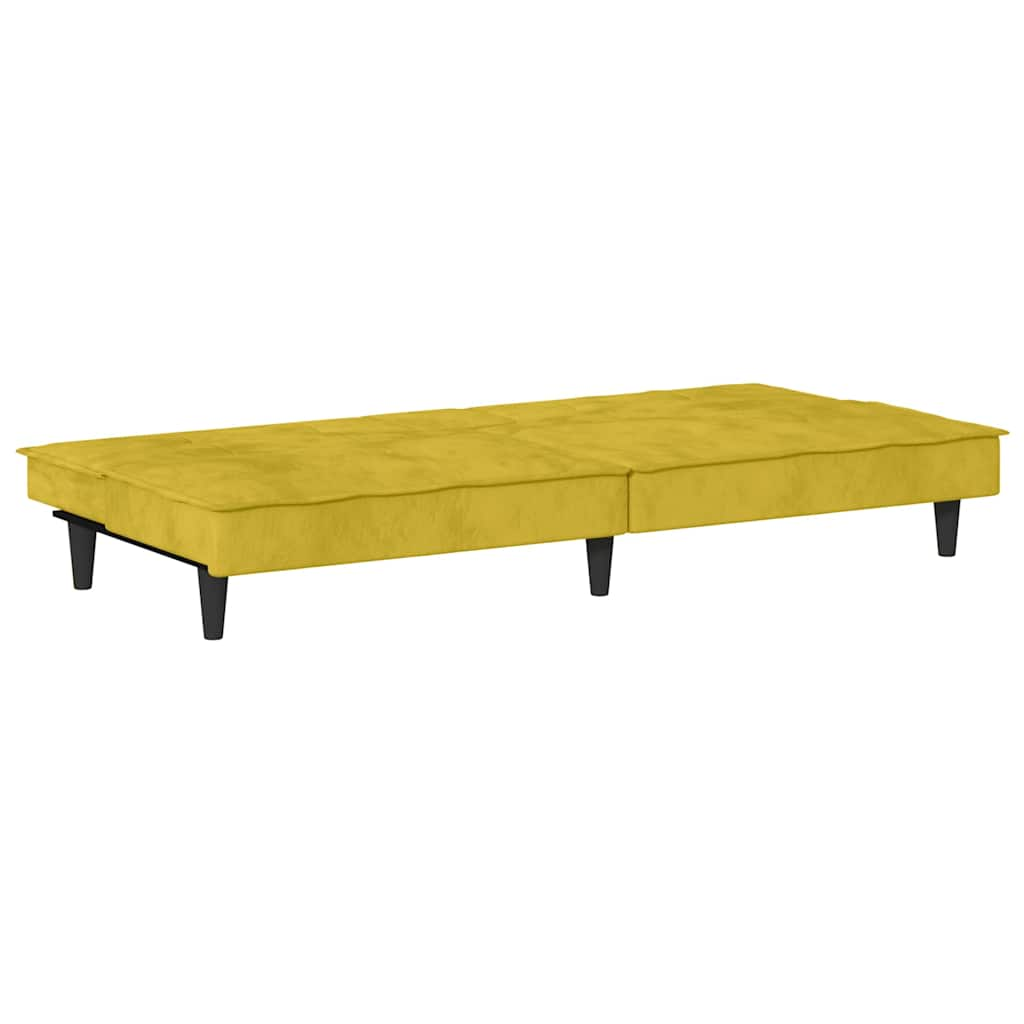 vidaXL Sofá cama con portavasos terciopelo amarillo